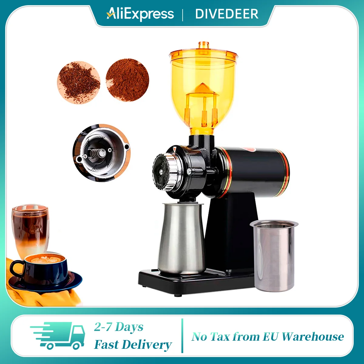 DIVEDEER Home & Commercial Mini Flying Eagle Electric Coffee Grinder Compact Home Use for Espresso & Pour-Over Coffee Beans