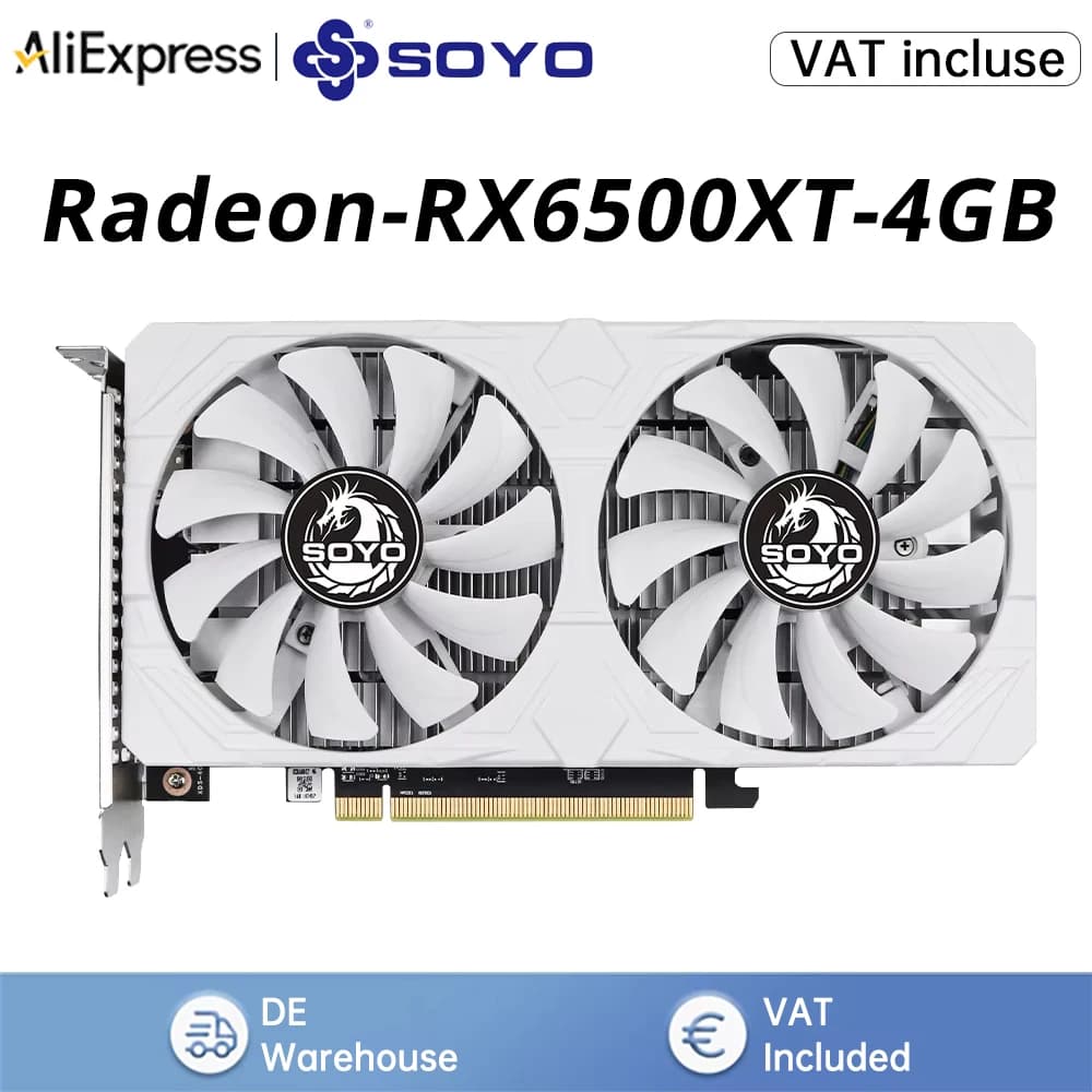 SOYO AMD Radeon RX 6500 XT 4GB Graphics Card GDDR6 PCIEx4 4.0 6nm 6PIN For Desktop Gaming, Office, and Home Computers RX6500XT 4GB