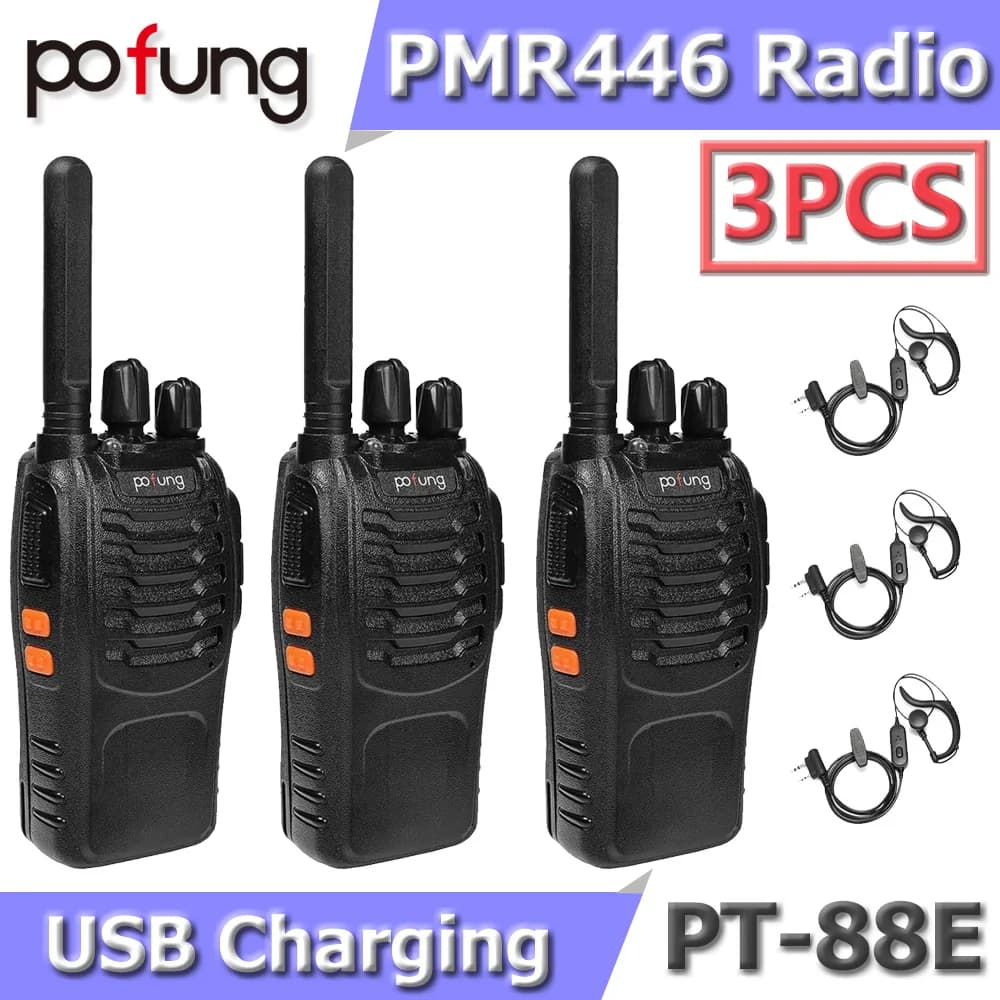3PCS Pofung PT88E PMR446 Handheld Radio 446.00625-446.19375MHz 1500mAh 16CH VOX Scanner USB charger  baofeng walkie talkie