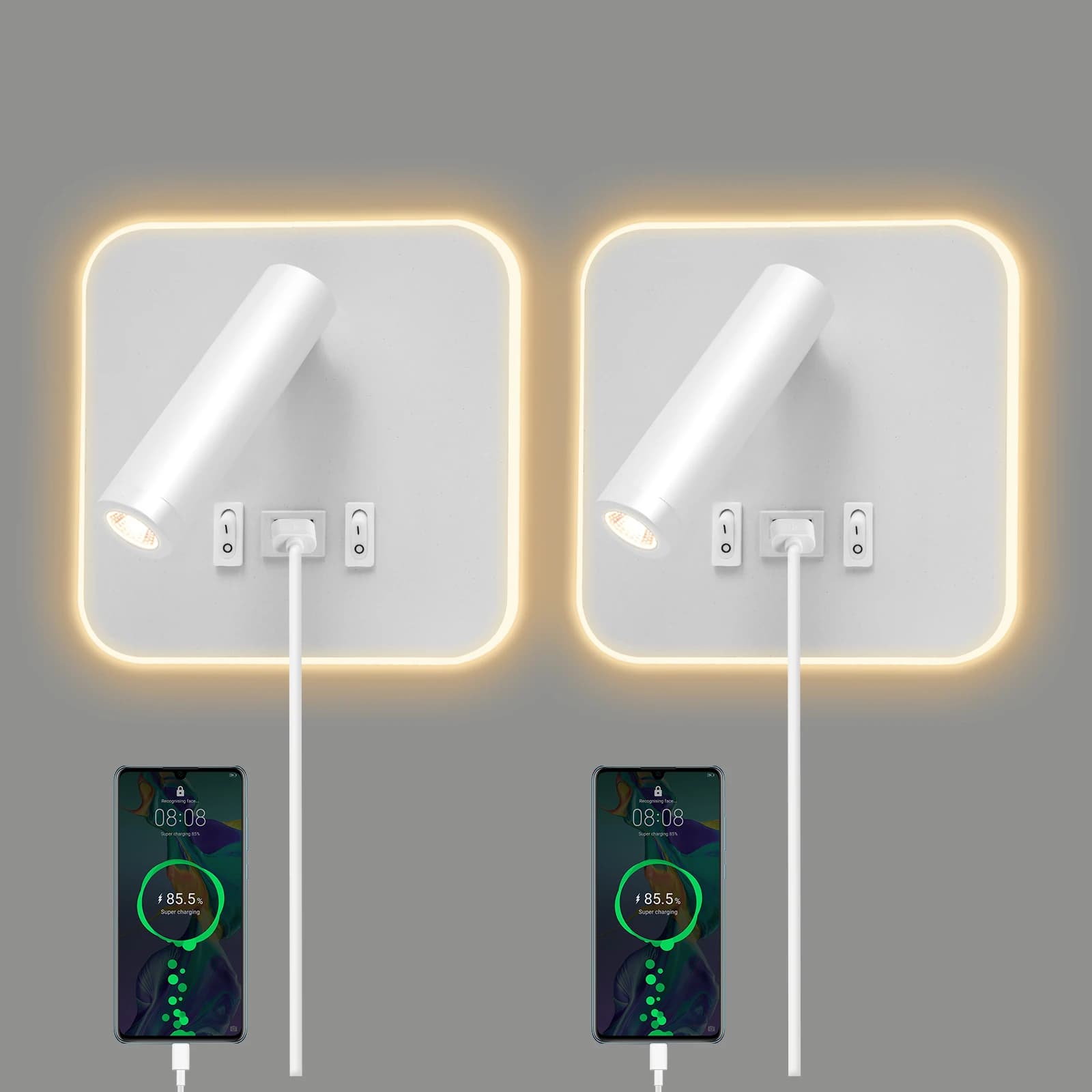 LED Light Magnetic USB Rechargeable Wall Light Spotlight Wireless No Punch Reading Light With Touch Switch Dimmable Bedside Lamp