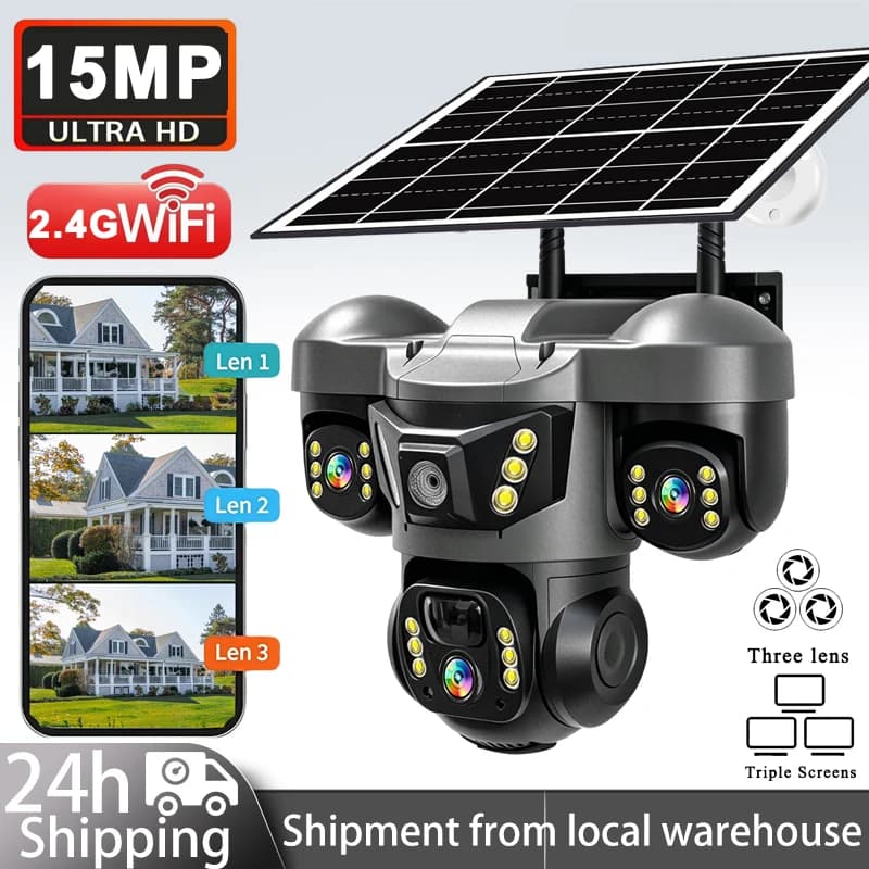 V380 Pro WiFi Solar Camera Wireless IP CCTV 15MP HD Night Vision Outdoor Security Surveillance 360 Monitor, Automatic Tracking, Alarm And Color Night Vision, Supports Two-Way Voice, Supports Two-Way Voice, Supports Two-Way Voice, Email Alert