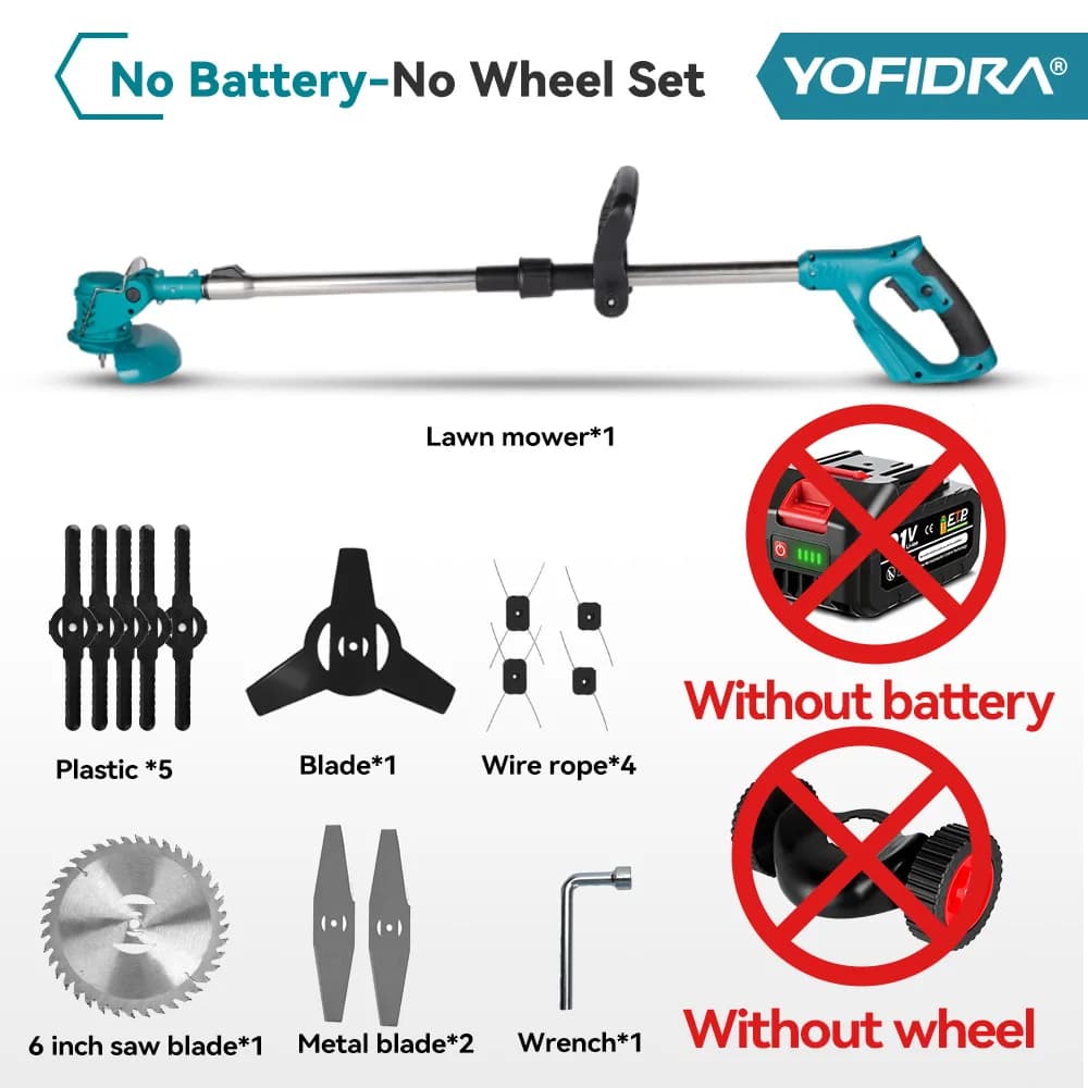 YOFIDRA Electric Lawn Mower Cordless Garden Grass Cutting Trimmer 100-135cm Length Cutter Power Tool For Makita 21V Battery Pin