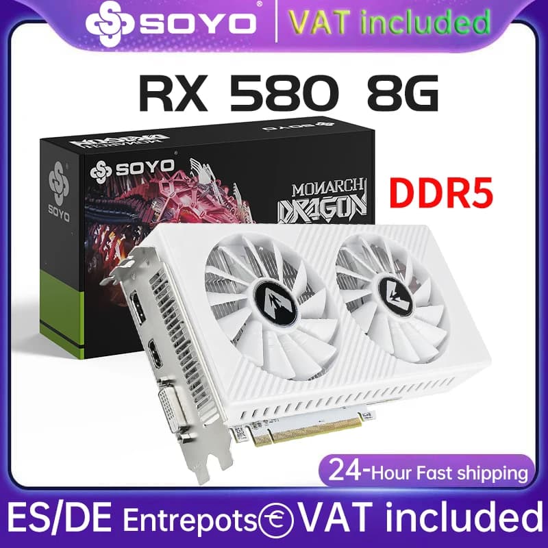 SOYO Graphics Cards Radeon RX580 8G GDDR5 Memory Video Gaming Card PCIE3.0x16 GPU Desktop Computer Components AMD RX 580 8G