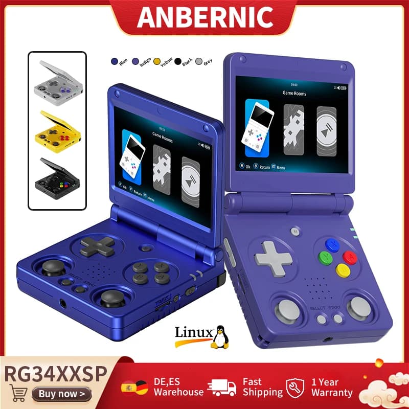 Anbernic RG34XXSP Flip Handheld Game Console 3.4'' IPS Linux 64-bit 3300mAh Retro Games Player Wifi HD-Connect To TV RG 34XXSP