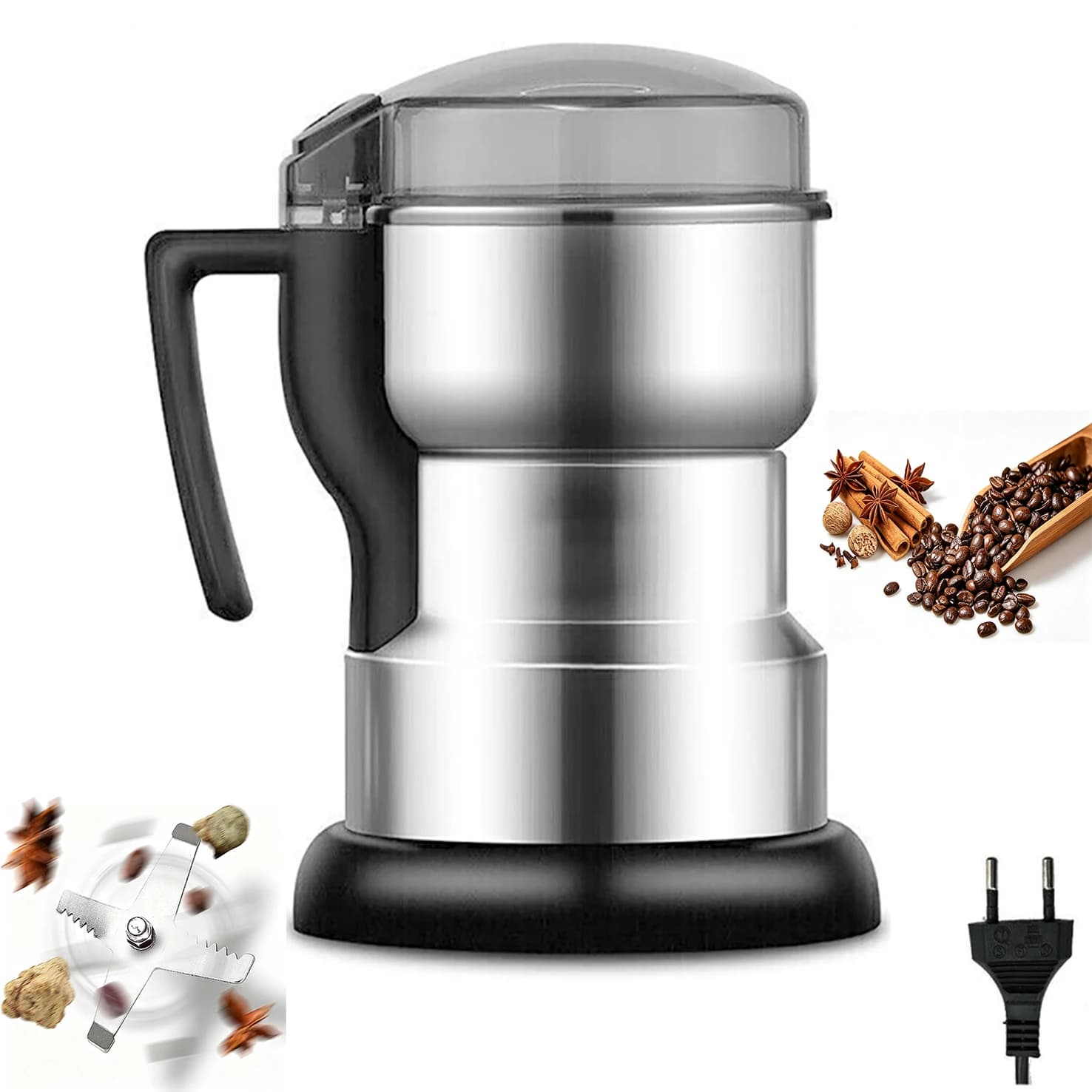 150W Fast Electric Coffee Grinder for Home Use, One-Touch Dry Grinding Machine with Six Stainless Steel Blade, High Speed Crushing Coffee Bean, Spices, Herbs, Nuts, Grains, Seeds