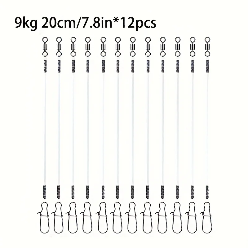 12PCS Fluorocarbon Fishing Leaders,Equipped with High-Speed 360° Rotating Swivels Saltwater & Freshwater Fishing for Pike Bass