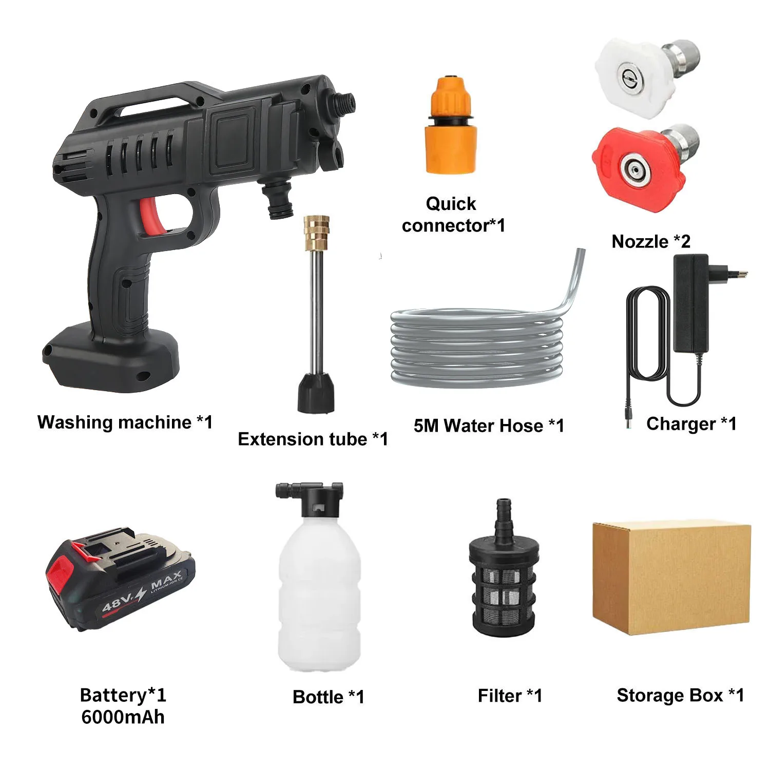 48V Cordless High Pressure Washer Gun, Portable Self-Priming Wireless Car Wash Spray Gun, Pure Copper Motor with Battery Foam Bottle, for Car Washing, Patio, Garden Cleaning