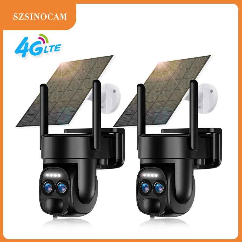 SZSINOCAM 2PCS Outdoor Built-in Battery Dual Lens 2K Security Camera Solar Panel Wireless EU4G Camera Video Surveillance