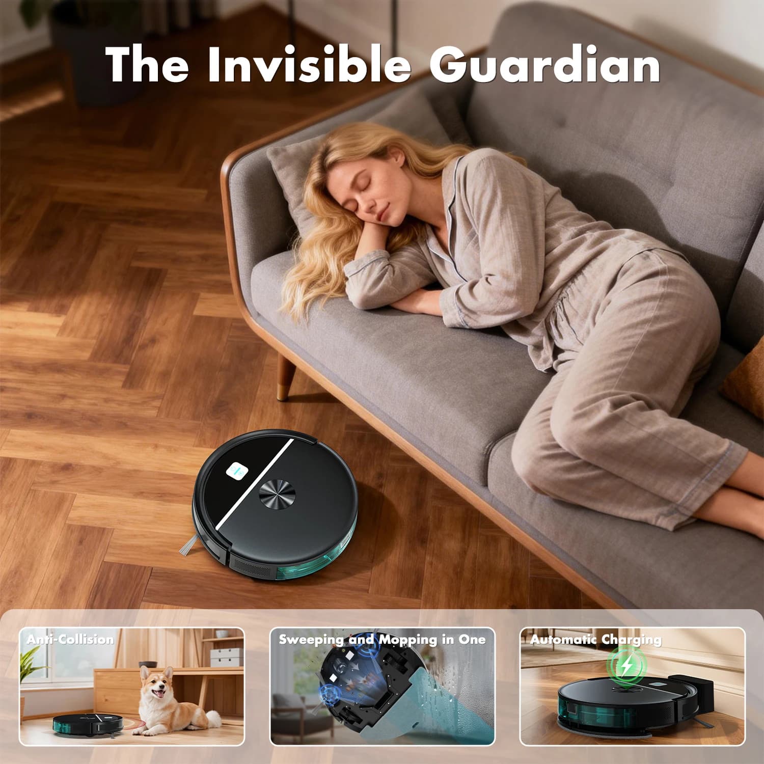 OMESER Robort Vacuum Cleaner Mop 8000Pa APP 130 Mins Runtime Control Cordless Ideal for Hard Floor Pet Hair Carpet
