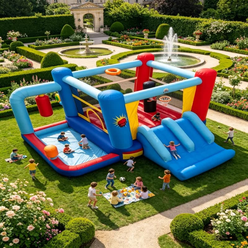 402X385X206cm Inflatable Bouncy Castle with Dual Slides Ball Pit Basketball Hoop Punching Bag 550W Blower Safety Mesh Outdoor Kids Playground