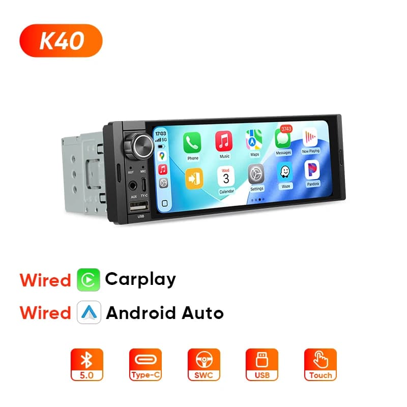 AINAVI Universal 1 Din 6.36 inch Car Radio K40 Wireless Carplay Android Auto HD 1280*720 IPS Touch Screen With FM BT 5.0 Type-C USB Linux Car Multimedia Auto Radio Stereo