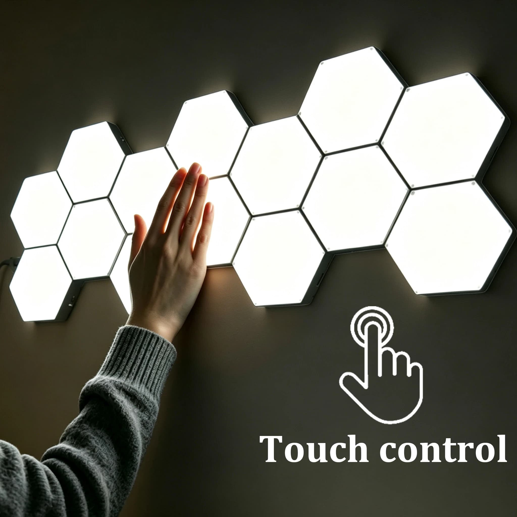 Modular Hexagon LED Wall Light Panels, Touch Sensitive Lamp, DIY Combination Geometry Ambient Lighting for Game Room, Bedroom & Indoor Home Wall Decoration, Ideal Christmas Birthday Holiday Gift