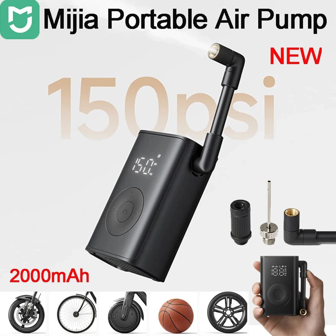 Mijia Portable Air Pump mini Electric Inflator Max 150PSI Digital Display 2000mAh  Outdoor Lighting Bicycle RIDE Tool