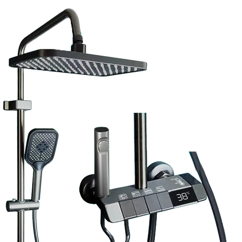 Bathroom Shower System Smart Digital Display Shower Faucet Set Piano Style Rainlfall Bathroom System Tap Bidet Shower Grey