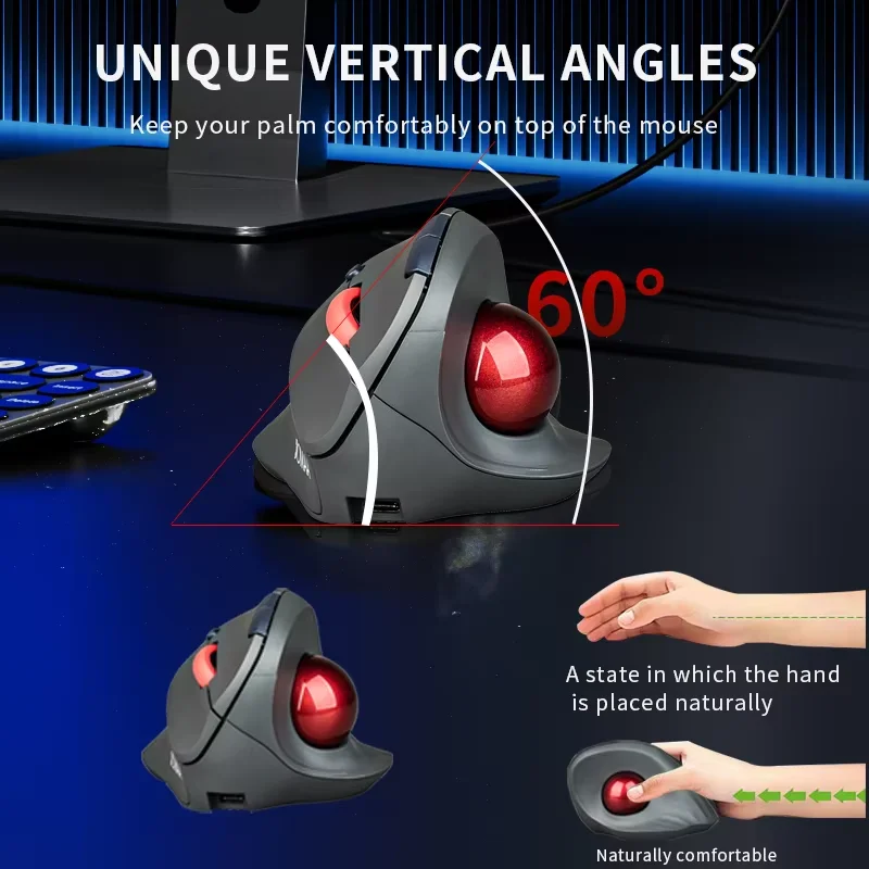 JOMAA Wireless Vertical Trackball Mouse Bluetooth for Computer Laptop PC Adjustable DPI Gaming Mouse