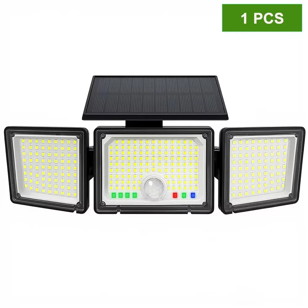 Solar Outdoor Lights Motion Sensor Security Flood Lights 286 LED 2500LM 1500mAh Capacity Battery with Visual Battery & Mode Display 3 Lighting Modes 3-Head Wide Angle IP65 Waterproof Solar Charging Eco & Energy Efficient Outdoor Garden Lights for Garage