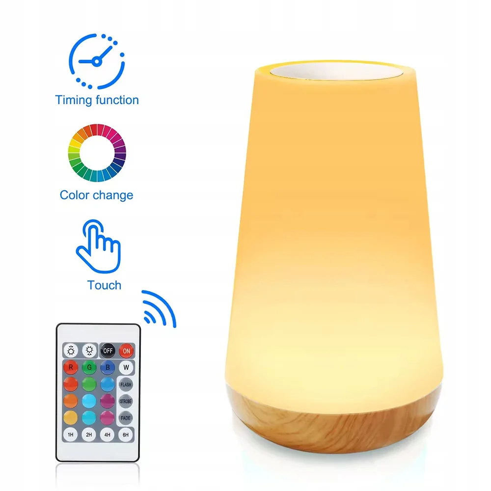 13 Color Changing Night Light Remote Control Touch USB Rechargeable Night Lamp Dimmable Lamp Portable Timer Table Bedside Lamp