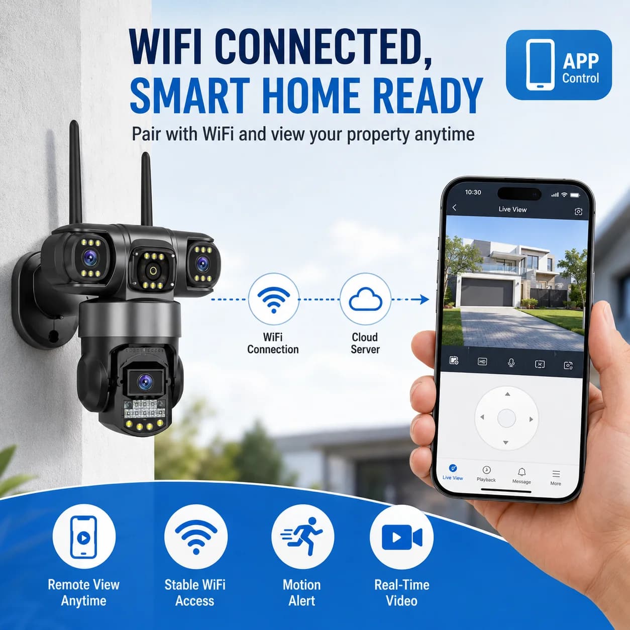 6K Night Vision PTZ WiFi Camera 12MP Three Lens Outdoor Multi-Screen Home Security Surveillance with Motion Alert