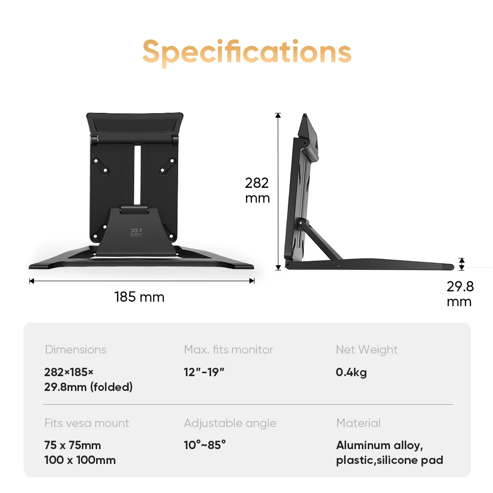 XPPen ACS18 Adjustable Stand 10-85 Degrees Angle Adjustment Fits VESA Mount 75x75 100x100 for Artist Pro 19 (Gen 2)