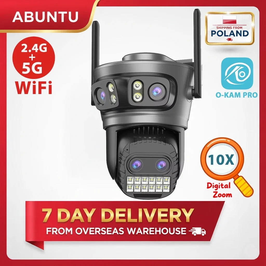 20MP 10K WiFi Security Camera 10X Digital Zoom Four Lens Four Screens Outdoor Surveillance Camera Human Detection Night Vision