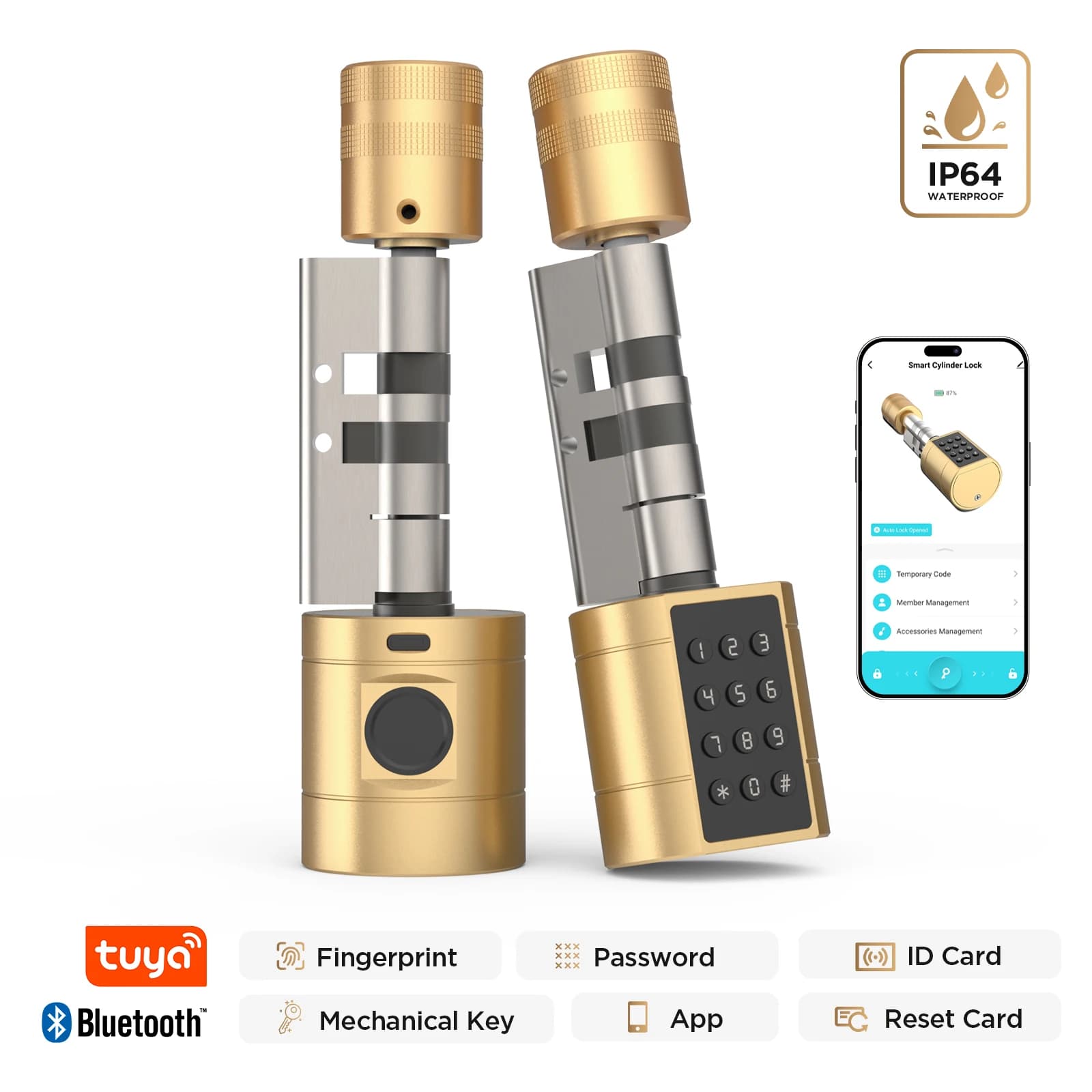 Viladepot Smart Lock Cylinder Fingerprint Door Lock TYPE-C Interface App Control Passcode ID Card Indoor