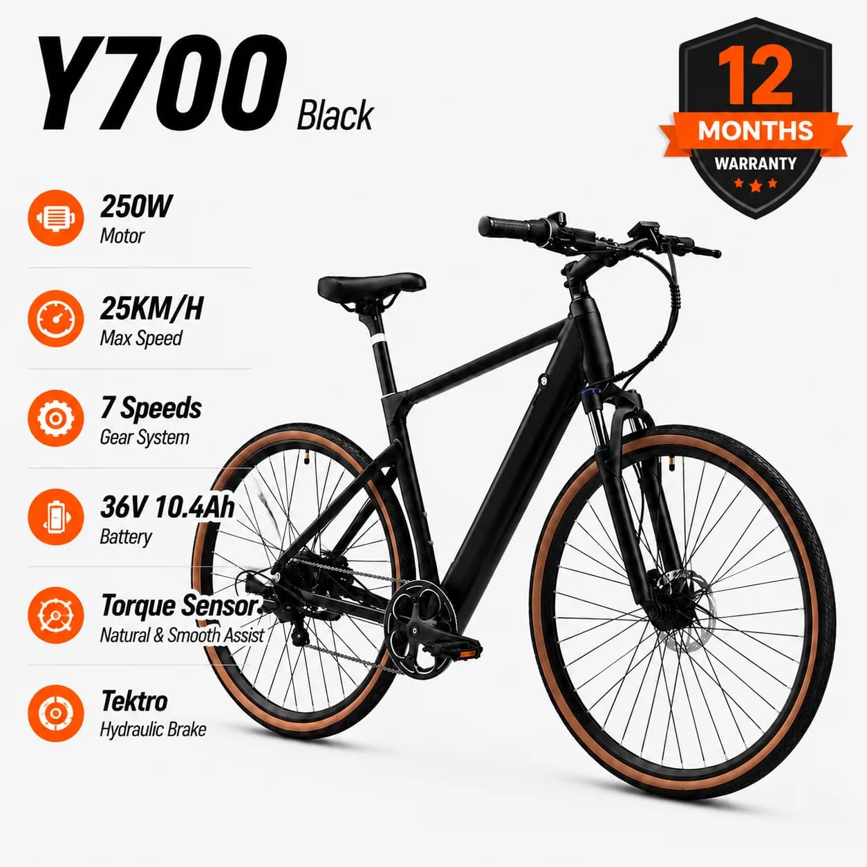 YANGOR Y700 Adult Electric Bike 250W Electrical 85KM Range Road Urban City Bicycle 36V 10.4Ah Commuter E-bike 700x40C Tire 25km/h Max Speed Lightweight 7 Speed Gear Hydraulic Disc Brake Electric Bicycle 36V 10.4Ah Lithium Removeable Battery Electric Bike