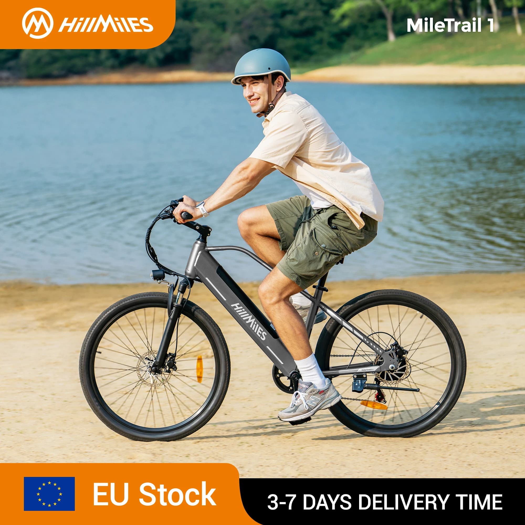 HillMiles MileTrail Electric Mountain Bike, 250W, 36V 13Ah Battery, 25km/h, Front Suspension, 7-Speed, Mechanical Disc Brakes