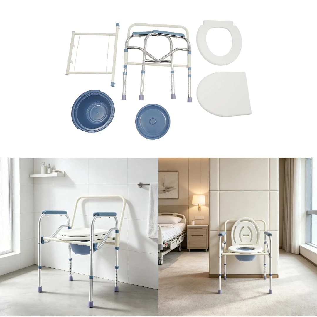 330lbs Capacity Folding Commode Chair, Adjustable Height Shower Toilet Seat with Bedpan & Armrests, Heavy Duty Stainless Steel Bath Chair for Elderly, Disabled & Handicap Bathroom Safety