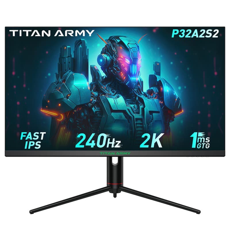 Refurbished TITAN ARMY P32A2S2 Gaming Monitor, 2560 x 1440 QHD FAST IPS Panel, 240Hz Refresh Rate, HDR400, 1ms GTG, GamePlus Mode, Adaptive Sync, PIP/PBP Split Screen, 2*HDMI 2.1 2*DP 1.4, E-Sport Backlights, Adjustable Stand