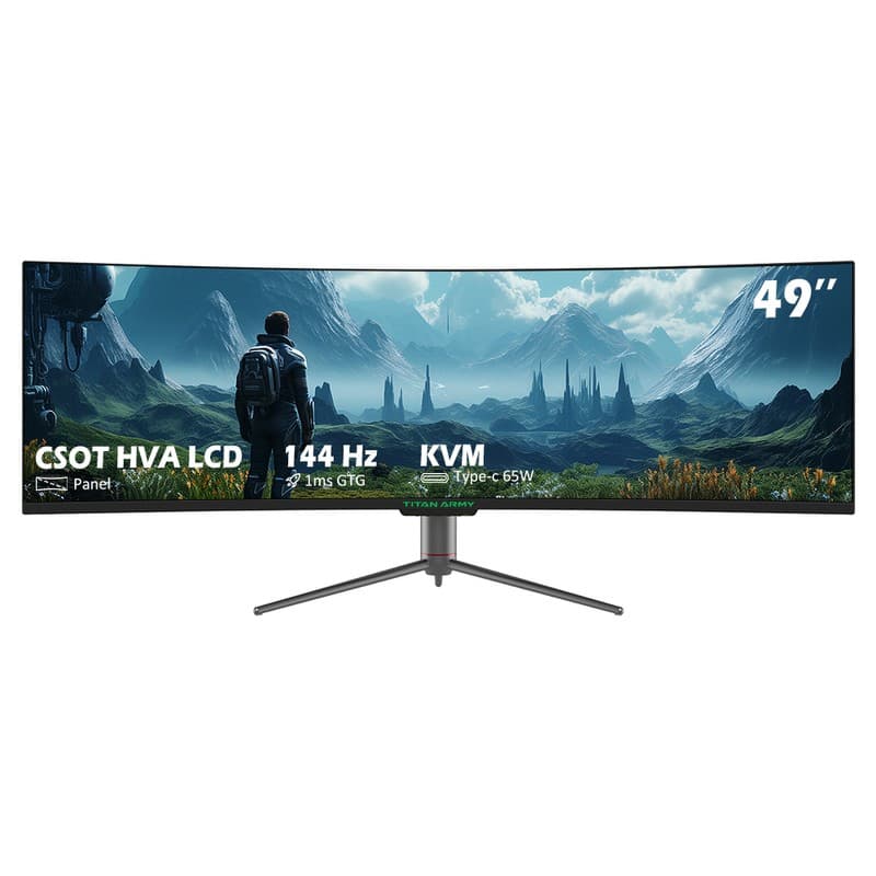 Refurbished TITAN ARMY C49SHC 49-inch Gaming Monitor, 3840*1080 CSOT HVA Panel, 32:9 Oversized Curved Screen, 144Hz High Refresh Rate, Adaptive-Sync, 1*HDMI 2.0 1*DP 1.4 1*Full-Feature USB-C 1*USB-B 2*USB-A, 65W Reverse Charging