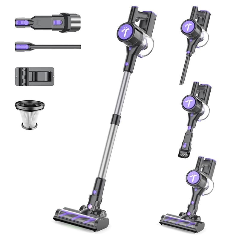 Teendow P11 Pro Cordless Vacuum Cleaner, 30kPa Powerful Suction, 35 Mins Runtime, Green Dust Detection Light, 450ml Dust Bin, ＜70dB Ultra-Quiet, for Pet Hair & Home Cleaning