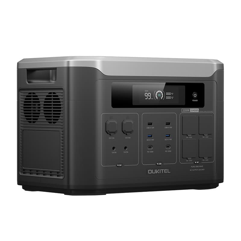 OUKITEL BP3000E Portable Power Station, 2048Wh LiFePO4 Battery, 3200W AC Output (6400W Surge), 4×AC Outputs, 1000W MPPT Solar Input, UPS <10ms, Bluetooth & WiFi APP Control, 2×USB-C PD100W, 2×USB-A QC3.0