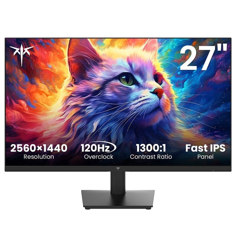 KTC H27T27 Office Monitor, 27 inch 2560×1440 2K QHD Fast IPS Screen, 120Hz OC Refresh Rate, 99% sRGB, HDR, FreeSync & G-Sync Compatible, Low Blue Light & Flicker-Free, Adjustable Tilt Stand, 100×100mm VESA Mount