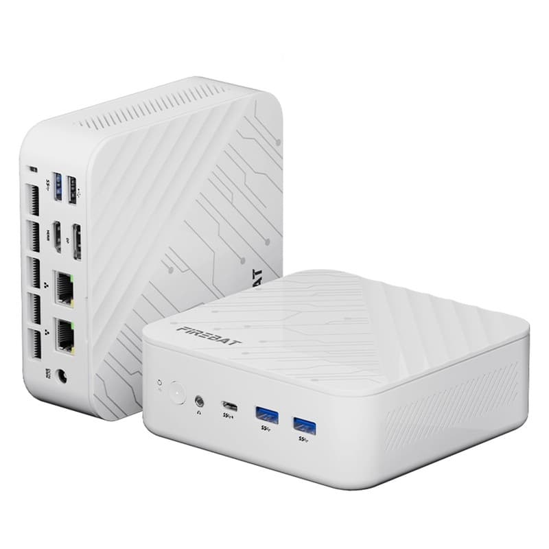 FIREBAT AM02 Mini PC Barebone (No RAM No SSD), AMD Ryzen 7 H 255 8C/16T up to 4.9GHz, Radeon 780M, Dual DDR5 5600MHz RAM Slots, Dual M.2 PCIe SSD Slots, HDMI + DP + Full-Function Type-C Triple Display, Dual Gigabit RJ45 WiFi 6 Bluetooth 5.2