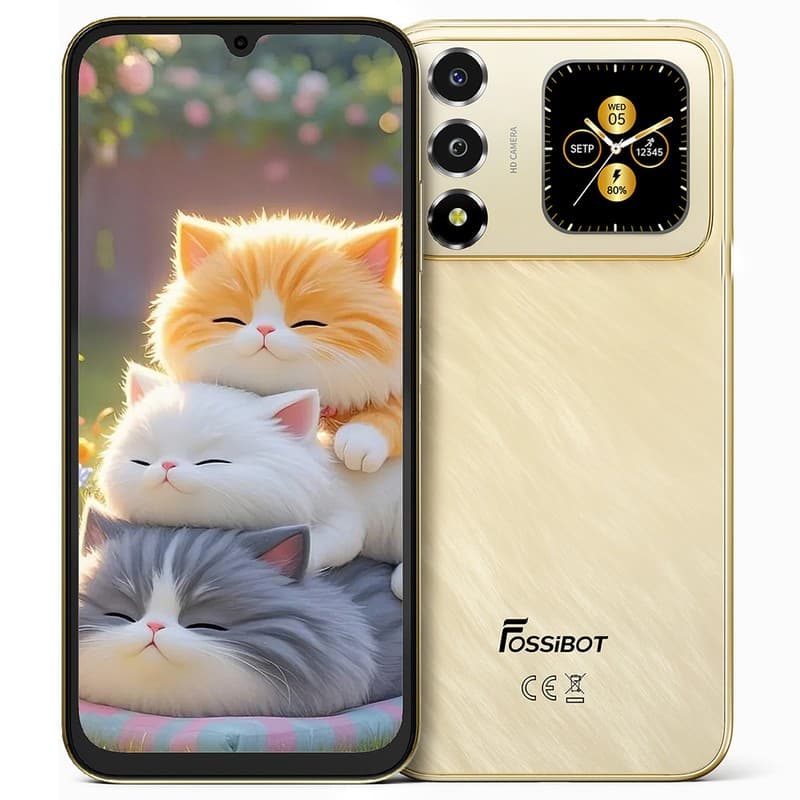 FOSSiBOT S7 Smartphone, 6.9-inch 120Hz HD+ Display, 1.85-inch Custom Rear Screen, Unisoc T615 Octa-Core, 4GB RAM + 128GB ROM, 5000mAh Battery, 16MP Camera, Dual 4G SIM, Dual-Band WiFi, Face & Fingerprint Unlock