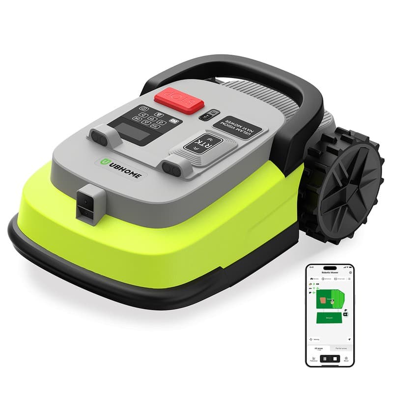 UBHOME M10 Robotic Lawn Mower, RTK + AI Vision Navigation, No Perimeter Wire, 7000㎡ Coverage, Multi-Zone (Up to 15), 55% Slope, Centimeter-Level Mapping, Smart Obstacle Avoidance, 230mm Cutting Width, 5.2Ah Battery, App Control