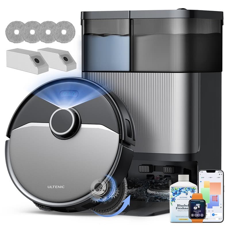 Ultenic Robot Vacuum and Mop, 20,000Pa Suction, Hot Water Self-Wash & Drying, LiDAR Navigation, Self-Emptying Station, Carpet Boost, 180-Min Runtime