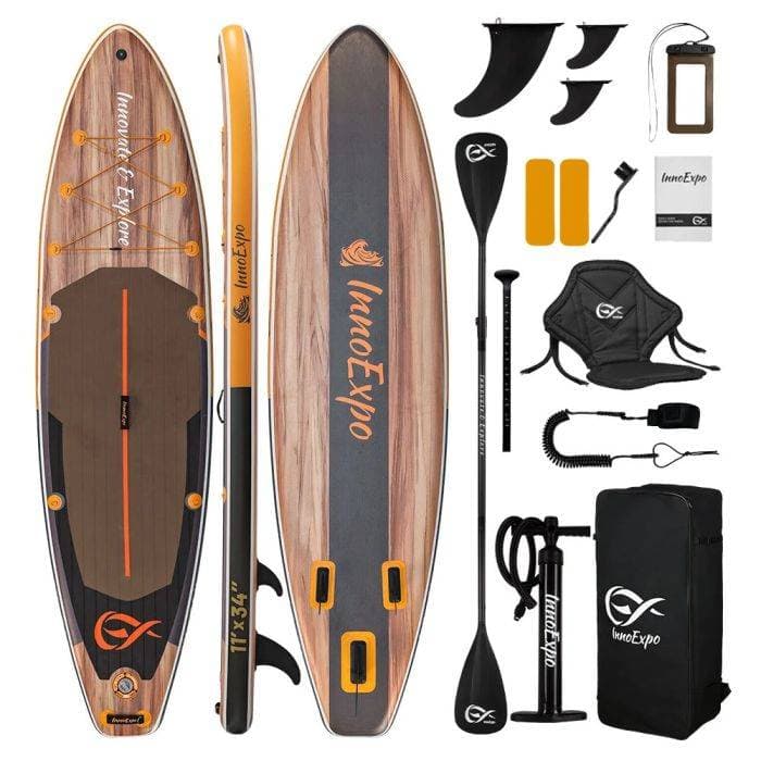 [EU Direct] InnoExpo 11ft Inflatable Stand Up Paddle Board - 335x86x15cm Extra Wide Stable ISUP - 190kg Load All-Round Surfboard for Beginners, Sea & Touring (SUPIE71K)